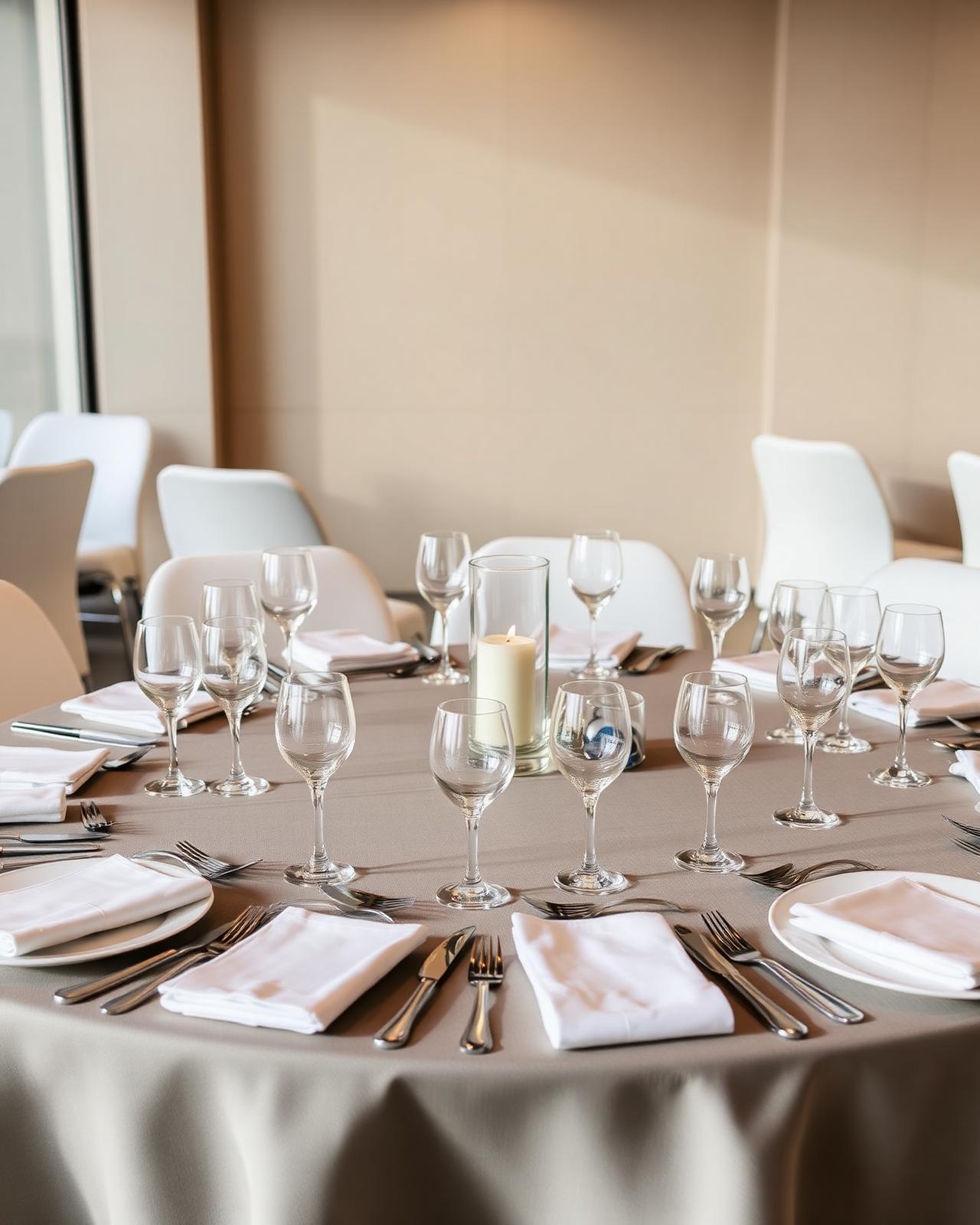 Table ronde dressée pour un événement professionnel